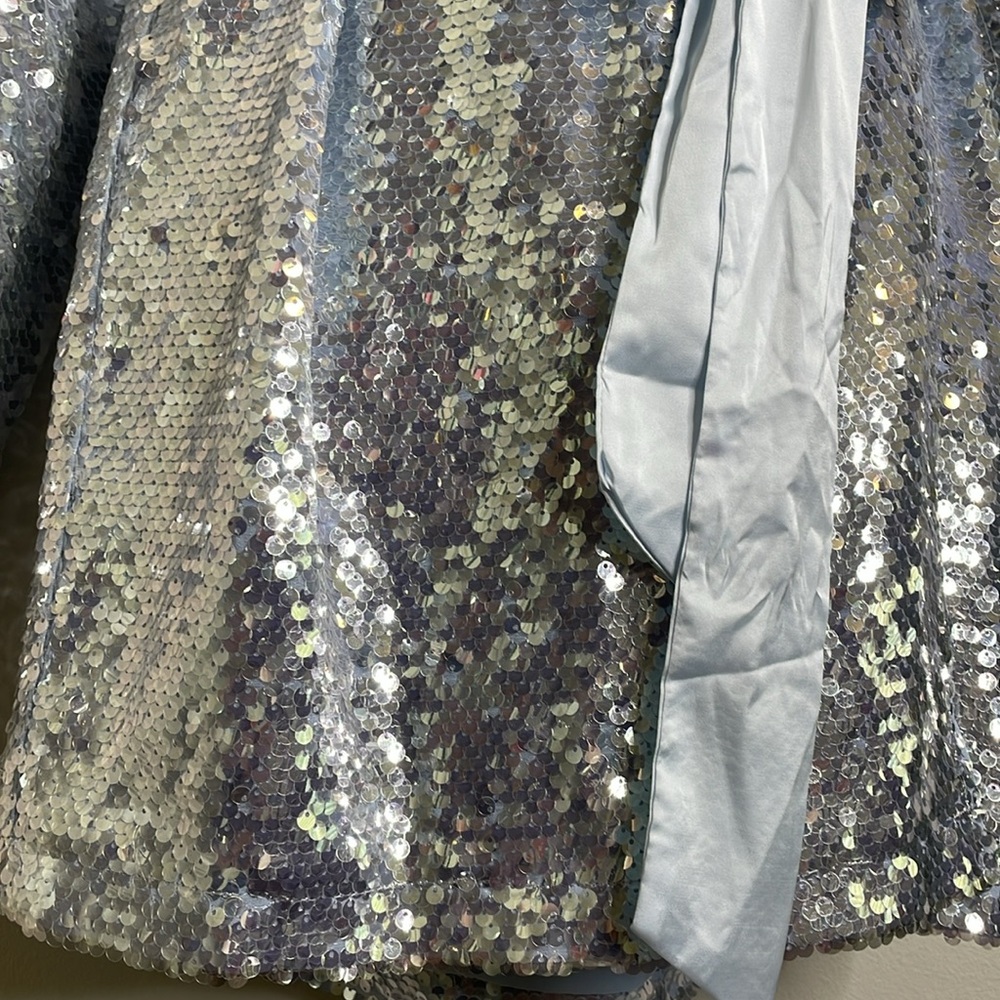 Mable Viva Las Vegas Sequin Wrap Mini Dress Light Blue Size Medium NWT - Picture 4 of 15